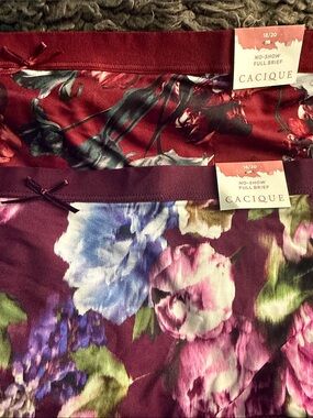2 - Cacique Floral No-Show Full Briefs — Burgundy & Plum Floral